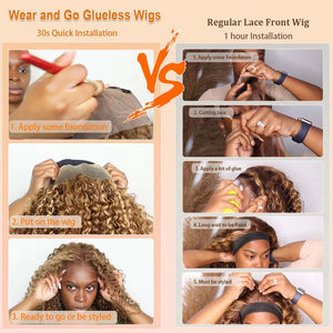 วิกผมบ๊อบแบบลอนผมมนุษย์แบบไร้กาวไม่ใส่และขาดกาวด้านหน้าลูกไม้แบบลอนลึก<span class=keywords><strong>ต</strong></span>ัดก่อนฟอกสีมีความหนาแน่น220 10 - Product Image 5