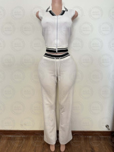 2025秋冬新着カスタムロゴ女性用カジュアルニットトラックスーツ2ピースセットスタンドハーフジッパー長袖ジャケット - Product Image 5