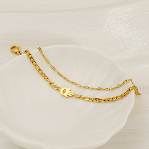 18k <strong>Gold</strong> Women's LOVE Hand Chain Fashionable Double-Layered Stainless Steel <strong>Beads</strong> Trendy Palm <strong>Design</strong> Twist Chain Bracelet - Product Image 4