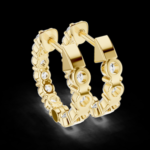 Boucles d'oreilles créoles Huggie en or massif 14K 18K avec diamants de laboratoire CVD à griffes partagées, 1,60 CTW DEF-VVS-VS, Bijoux fins - Product Image 5