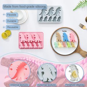 Customizable 8 Cavity Dinosaur Shape Cake Maker LFGB Non Stick BPA Free Eeay to Use <b>Silicone</b> Ice Cream Molds - Product Image 5
