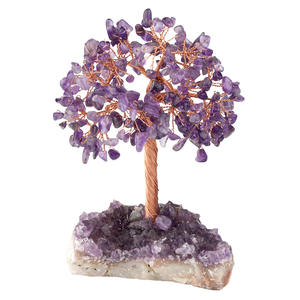 Figurines en mosaïque naturelle à 7 chakras en cristal et cube avec base en grappe d'améthyste Arbre d'argent Décoration de bureau Feng Shui - Product Image 4