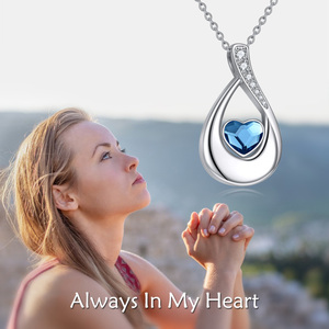 Collar de Plata de Ley 925 con Colgante de Corazón Azul en Forma de Gota y Símbolo de Infinito para Cenizas - Product Image 6