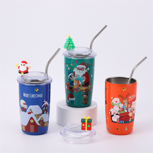 <span class=keywords><strong>Kids</strong></span> <span class=keywords><strong>Cute</strong></span> Milk Cup Presentes de Natal 460ML Stainless Steel Tumbler Mug Canecas de parede dupla com tampa de palha para aniversário - Product Image 4