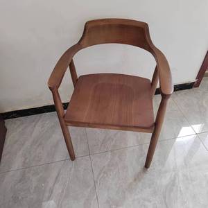 Silla de Comedor de Madera Maciza de Nogal Negro, Respaldo Alto, Reposabrazos de <span class=keywords><strong>Cuero</strong></span>, Diseño Minimalista para Uso en Hoteles, Conferencias y Estudios - Product Image 6