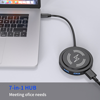Pengisi daya nirkabel, kantor ABS 480Mbps 5Gbps 100W Tipe C PD USB3.0 3USB2.0 15W Slot kartu SD TF meja mebel tidak terlihat 7 in 1 HUB