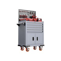 Chariot à outils robuste en fer, moderne, avec armoire et panneau perforé, portes verrouillables, OEM, capacité de charge de 300 kg, pour garage et atelier