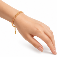 Bracelet tennis en acier inoxydable avec zircon rose pour femme, motif lune, doré, perles, double couche, chaîne réglable, vente en gros, mode