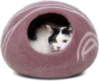 Niche et nid pour chat en feutre de laine fait main, design portable écologique, amovible et lavable, dégradé rose poudré à tourbillons clairs