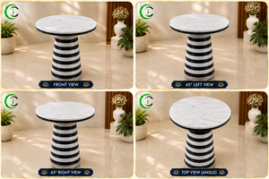 Table d'appoint CCI en marbre, 17 pouces, plateau en marbre naturel blanc et noir avec base ronde, table d'appoint moderne pour la maison, le bureau, la salle à manger - Product Image 3