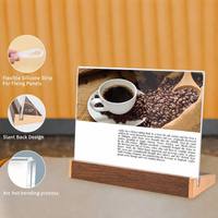 Support de présentation de table en acrylique transparent avec base en bois de chêne pour panneaux d'affichage de café, présentoir en vrac pour la maison et le bureau