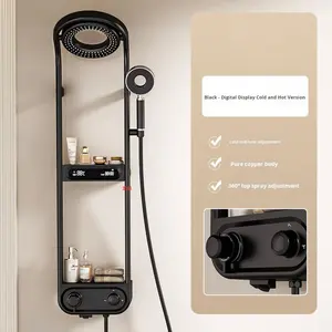 Ensemble de douche mural à double poignée en laiton pour salle de bain, avec pommeau de douche LED multifonction à grande tête et cartouche céramique, effet pluie - Product Image 3