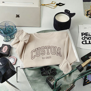 Custom Oversized Crew Neck Sweatshirt 100% Cotton Knitted Front Letter Print Unisex Autumn Casual Pullover - Product Image 3