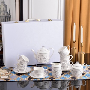 Luxury Nordic Grey 15pcs <b>Ceramic</b> Porcelain Eco-Friendly Coffee Set for Home and Hotel 6-Person Drinkware Use - Product Image 1