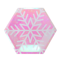 Assiettes en papier jetables modernes Pinks Laser, motifs irréguliers (cœur, feuille, polygone, lèvre, flocon de neige), thème Pays des Merveilles, 6-10 pièces