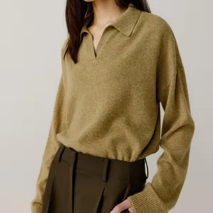Kingsun fall tops pull korean fashion mrerino wool v polo neck Plus Size cashmere wool custom sweaters for women