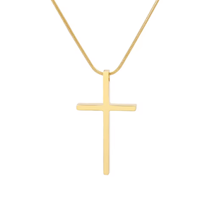 Cadena de Serpiente Redonda de Acero Inoxidable para Hombre, Diseño Nuevo, Alto Pulido, Chapada en Oro, con Colgante de Cruz Dorada - Product Image 1