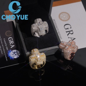 Anillo Cruzado con Incrustaciones de Moissanita, Plata de Ley 925, Joyería Hip Hop Personalizada, Anillo Cruzado con Diamantes de Moissanita VVS - Product Image 2