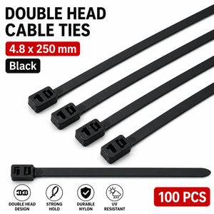 Attaches-câbles en nylon à double tête 50 lb, attaches à double verrouillage PA66, attaches parallèles pour applications solaires et automobiles 4,8 x 250 mm - Product Image 1