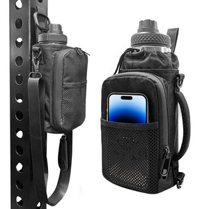 Bolsa para botella de agua con bolsillo para teléfono, funda aislante para gimnasio, fitness, bandolera, unisex, color negro - Product Image 1