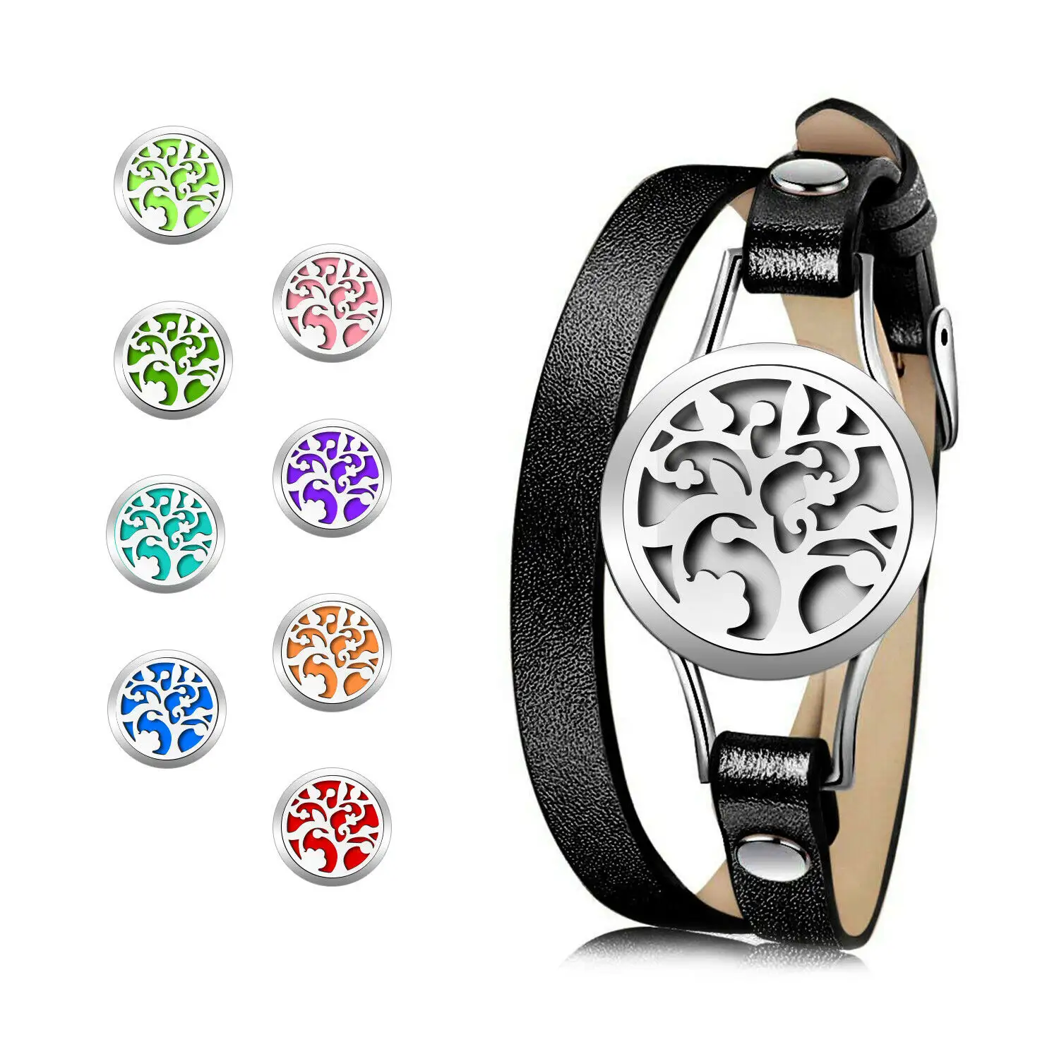 25mm Stainless Steel Perfume Essential Oil Diffuser Bracelet Aromatehrapy Magnetic Leather Wristband Men Women Jewelry Gift