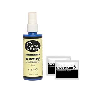 Nettoyant pour chaussures Shoe Mistri, 2 lingettes avec rénovateur bleu pour daim, nubuck, maille, tissu, kit d'entretien des chaussures, nettoyage sans eau - Product Image 1
