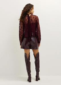 Haut en dentelle pour femme personnalisé avec nœud, chemisier semi-<span class=keywords><strong>transparent</strong></span> à coupe ample et à nouer au dos, vente en gros OEM/ODM par une usine de vêtements chinoise - Product Image 3