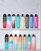 Bouteille d'eau sport portable en plastique 1L avec logo personnalisé, couleur dégradée, avec paille, pour étudiants et activités de plein air