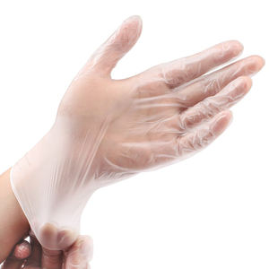 Gants jetables en vinyle pour le service alimentaire, longueur 24 cm, sans silicone, sans poudre, lisses, avec poignet froncé, personnalisables, stériles - Product Image 4