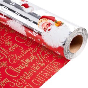 MAYPLUSS Christmas Wrapping Paper 17in x 33ft Reversible Santa Snowflake Design Gift <b>Wrap</b> for Holiday Crafting - Product Image 1
