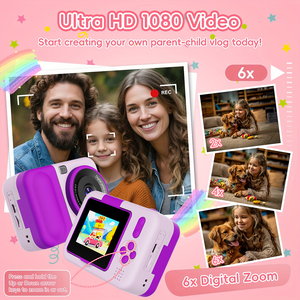 Cámara Impresora de Fotos Inteligente para Niños, 1080P HD, Zoom 6X, Flash, Juego, Regalo para Niños, Portátil, Divertido, Compatible con Múltiples Tipos de Papel - Product Image 6