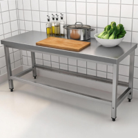 Table de travail rectangulaire en acier inoxydable double couche pour hôtels et restaurants, table inox boulangerie