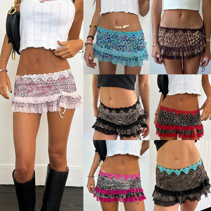 King Mcgreen Star 00s Vintage Aesthetic Mini <strong>Skirt</strong> Coquette Women Fairy Lace Trim <strong>Low</strong> <strong>Rise</strong> Short <strong>Skirt</strong> Y2k Leopard Print - Product Image 2