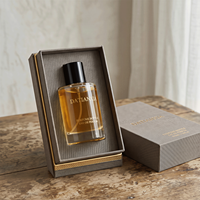 Flacon de parfum rond en verre transparent de 100 ml, 50 ml, 30 ml avec pulvérisateur à pompe, boîte d'emballage et couvercle noir