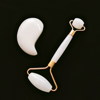 DIY Gems Masseur facial de haute qualité, ensemble d'outils Gua Sha en jade blanc, rouleau de jade avec emballage en boîte, rouleau de jade