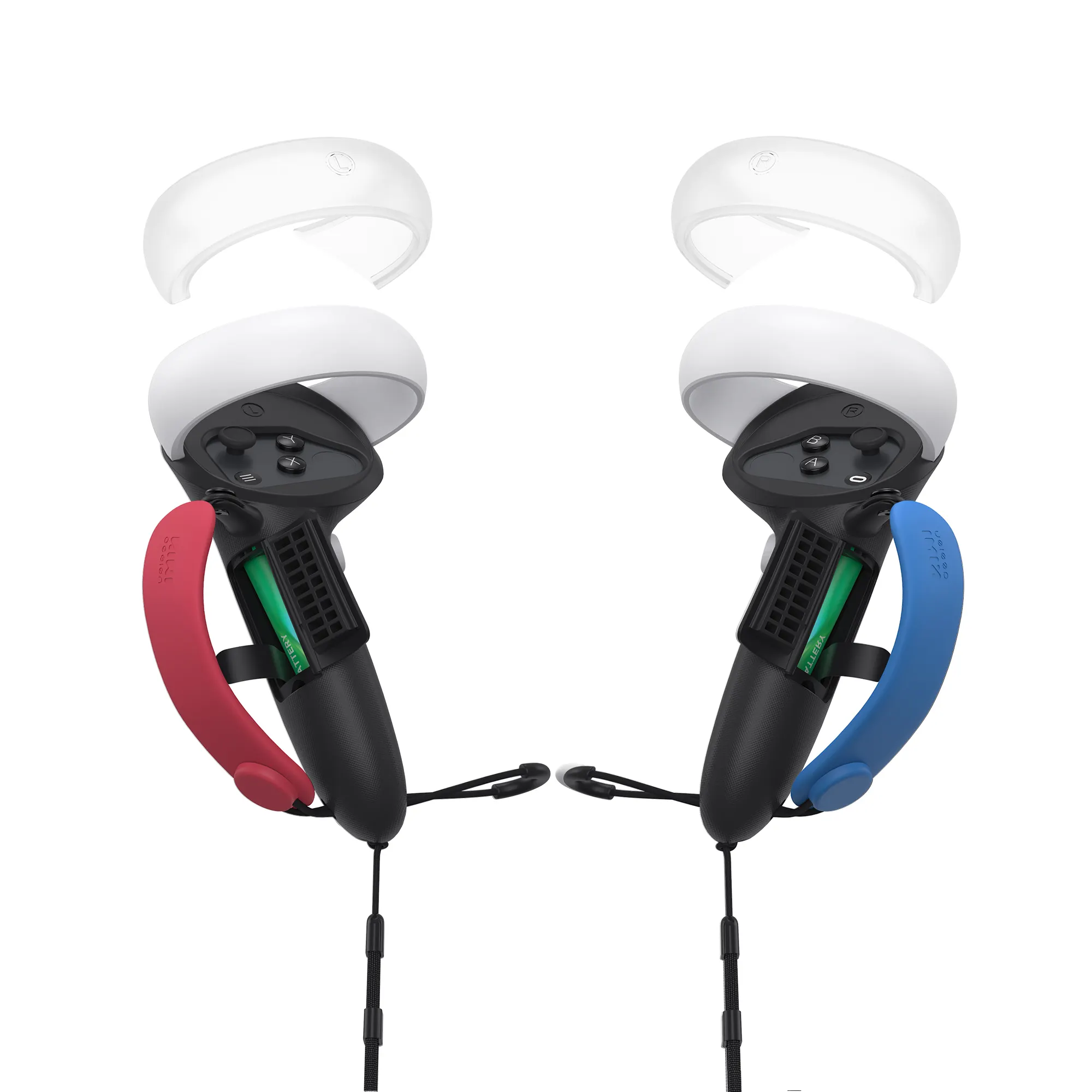 Penutup Grip aksesori VR silikon blok warna dengan tali penutup pengontrol Halo & pembuka pengganti baterai ocular Quest 2