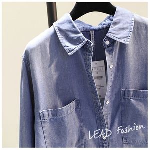 Camicette <span class=keywords><strong>e</strong></span> Top in Denim Bianco <span class=keywords><strong>e</strong></span> Blu Stile Europeo Nuovi Modelli Primaverili per Donna - Product Image 5