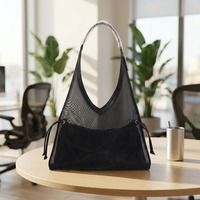 Sac à main en maille noire transparente pour femme, sac à bandoulière d'été, sac hobo de plage avec pochette intérieure