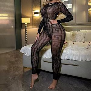 Tuta Intera Sexy a <span class=keywords><strong>Maniche</strong></span> <span class=keywords><strong>Lunghe</strong></span> con Pantaloni, Traforata, Nera, per <span class=keywords><strong>Donna</strong></span>, Aderente, da Club Notturno, Body Aderente - Product Image 6