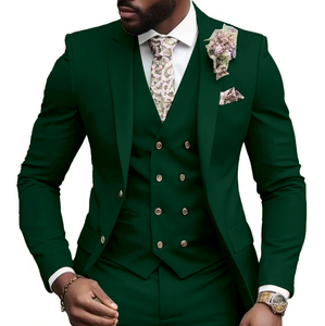 Costumes de smoking croisés grande taille pour hommes, 3 pièces, coupe ajustée, veste à col en V + gilet + pantalon à braguette zippée pour fêtes <span class=keywords><strong>et</strong></span> mariages - Product Image 2