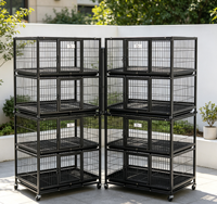 Cage à chien en fer empilable à deux niveaux, design simple, compartiments séparés, porte à accès verrouillable, roues mobiles, plateau amovible