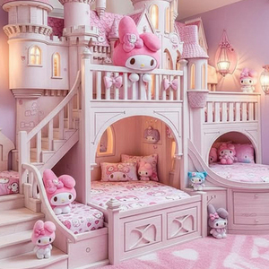Letto a castello da sogno per principesse, design unico per abbinare alle camere dei bambini, letto a castello colorato in stile europeo per camerette da bambina, personalizzabile. - Product Image 2