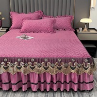 Parure de lit en microfibre polyester de haute qualité, style européen, avec jupe de lit matelassée en coton et dentelle, et jupe plissée