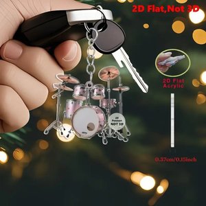 Porte-clés <span class=keywords><strong>plat</strong></span> 2D en acrylique, ensemble de batterie, instrument de musique, pendentif batterie, porte-clés, breloque de sac pour fans de batterie rock, cadeau pour les amateurs de musique - Product Image 6