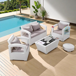 Ensemble de canapé et de chaises d'extérieur en rotin tressé PE de luxe avec coussins imperméables, meubles de jardin durables et écologiques - Product Image 1