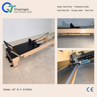Reformer de Pilates en bois d'érable avec barre en bois massif et support de rangement, entraîneur de core à rail fixe pour studios