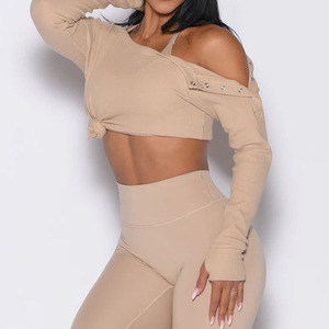 <strong>Women</strong> Custom <strong>Khaki</strong> Yoga Set Asymmetric Crop Top and High Waist <strong>Leggings</strong> High Stretch Activewear - Product Image 2