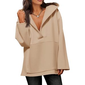 Custom Women's Oversized Hoodie Fleece V Neck <b>Long</b> <b>Sleeve</b> Loose Pullover Sweatshirt Fall Winter Casual <b>Top</b> - Product Image 1