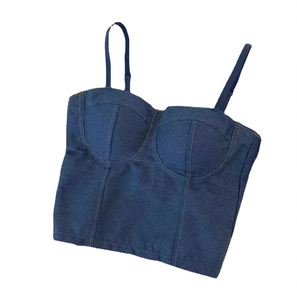 Haut court polyvalent en crochet pour femme, camisole en jean avec dos élégant, sans manches, à porter comme sous-vêtement ou vêtement d'extérieur - Product Image 5