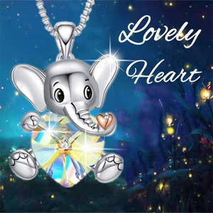 RisingMoon Romantic Rhinestone Crystal Necklace Silver Chain <strong>Elephant</strong> Love Heart Pendant Necklace Idea <strong>Gift</strong> <strong>for</strong> Girls <strong>Women</strong> - Product Image 5